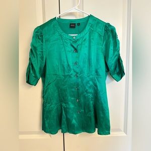 Black Saks Fifth Ave Women’s Emerald Green Silk Top Size 2 XS NEW